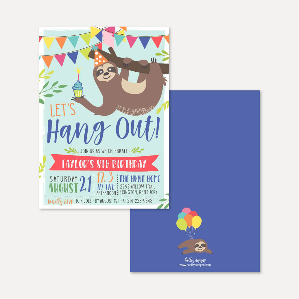 Printable Sloth Kids Party Invitation Template | Hadley Designs ...