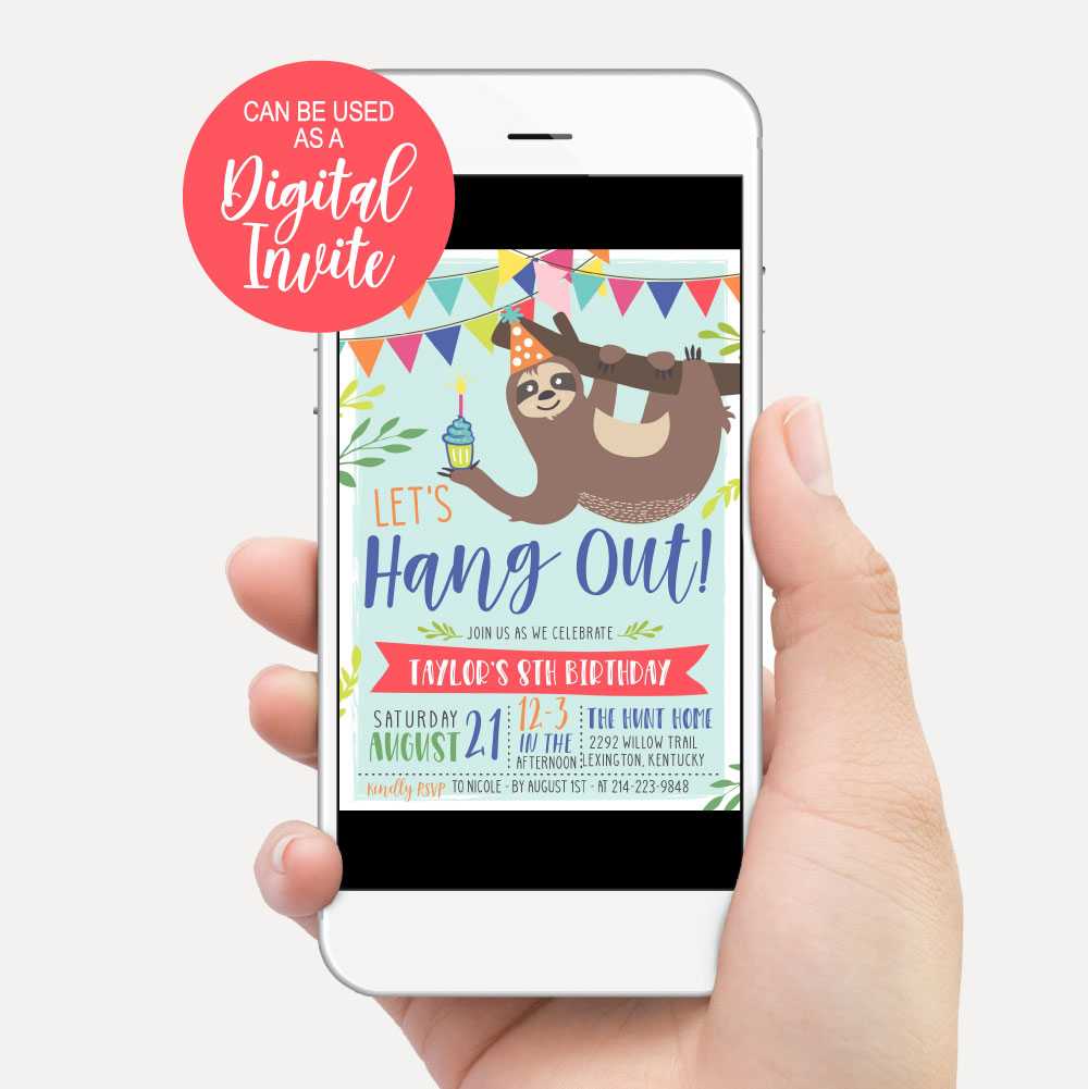 Printable Sloth Kids Party Invitation Template | Hadley Designs ...