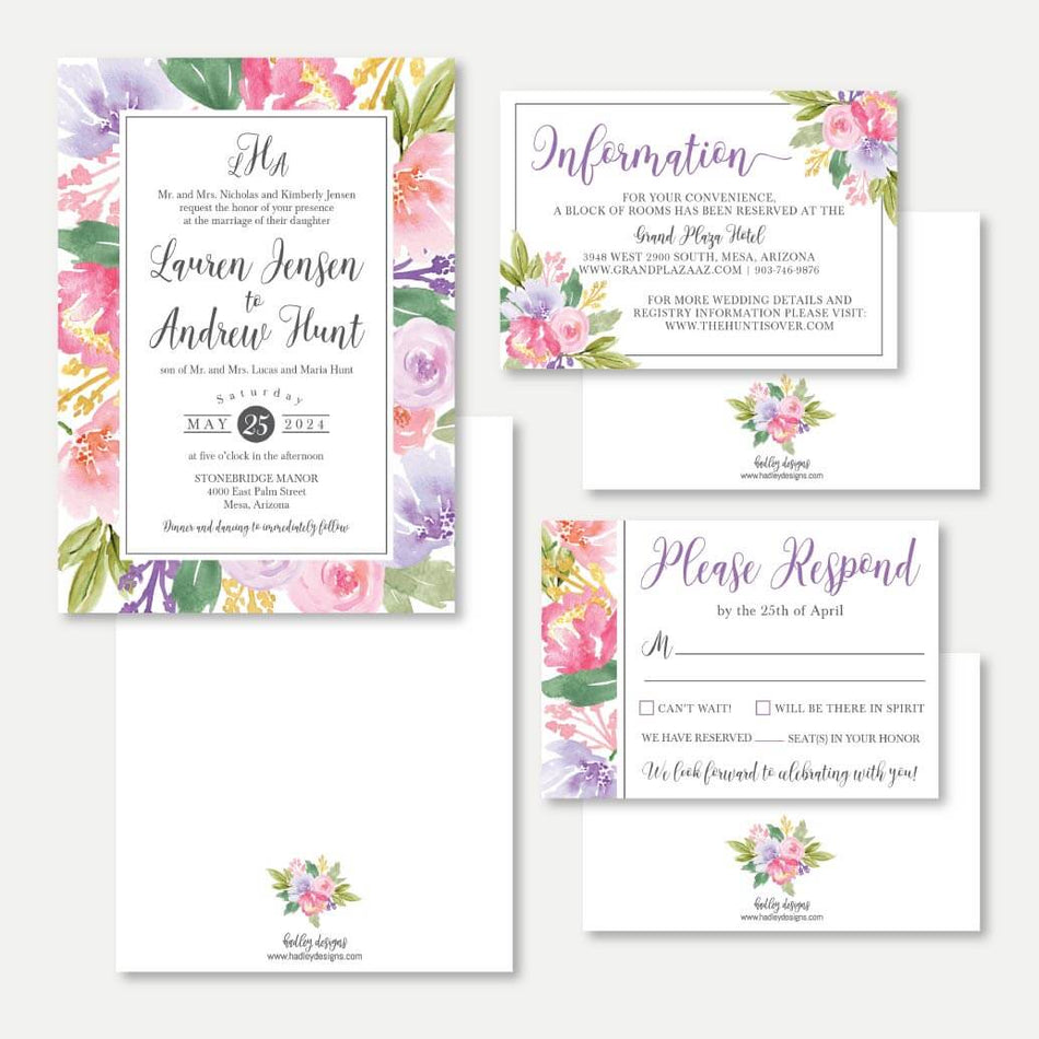 Spring Floral Wedding Invitation Suite Printable Template