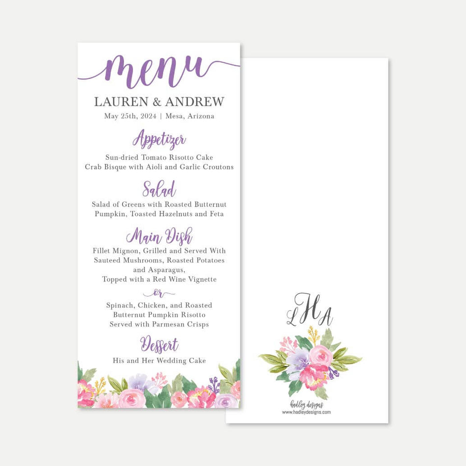 Spring Floral Wedding Menu Printable Template
