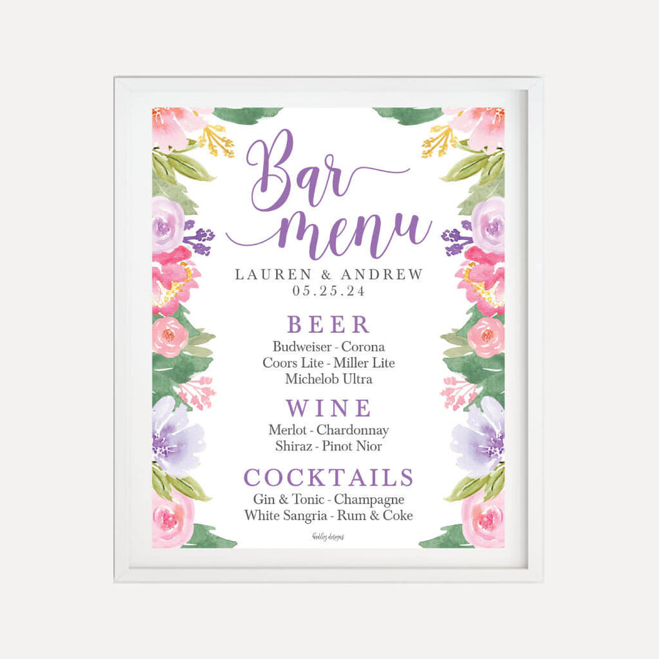 Spring Floral Wedding Bar Drinks Sign Printable Templates