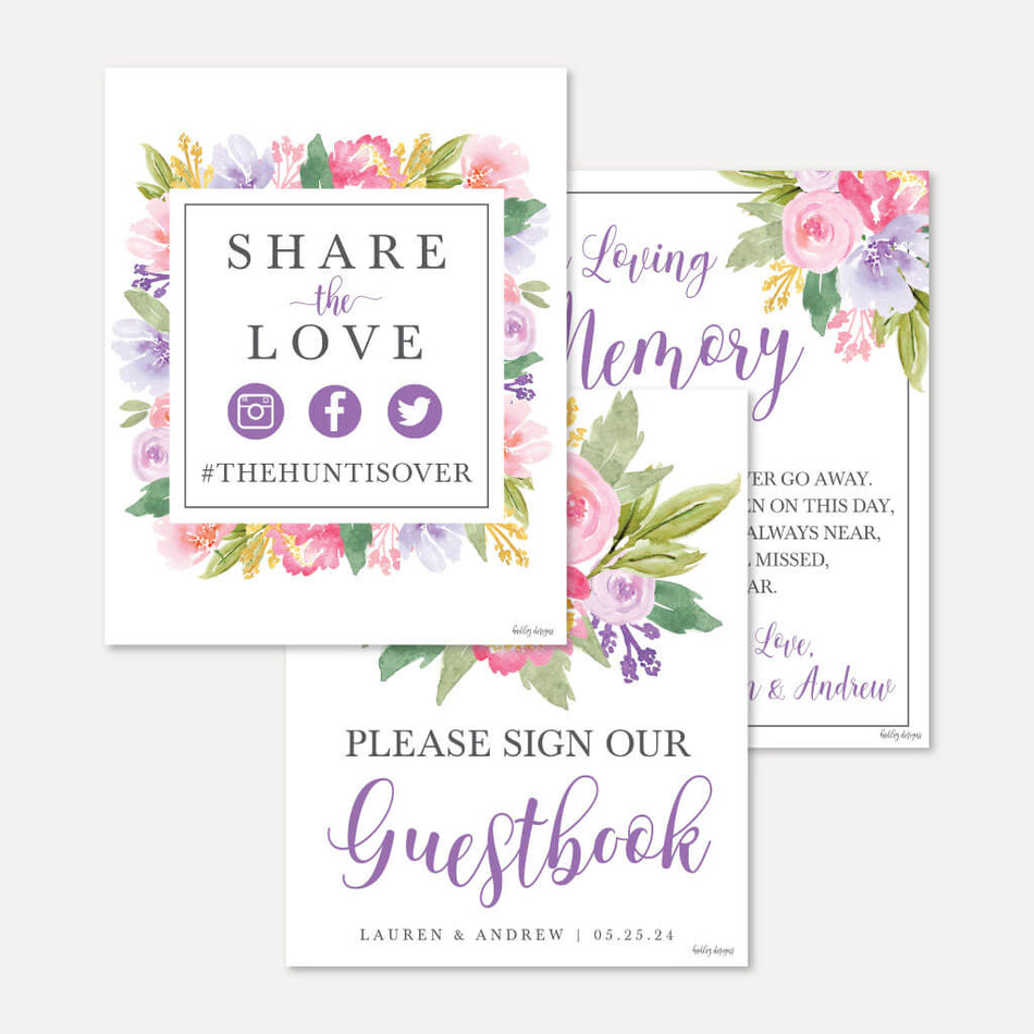 Spring Romance Sign Printable Spring Floral Wedding Signs Set Templates | Hadley Designs ...