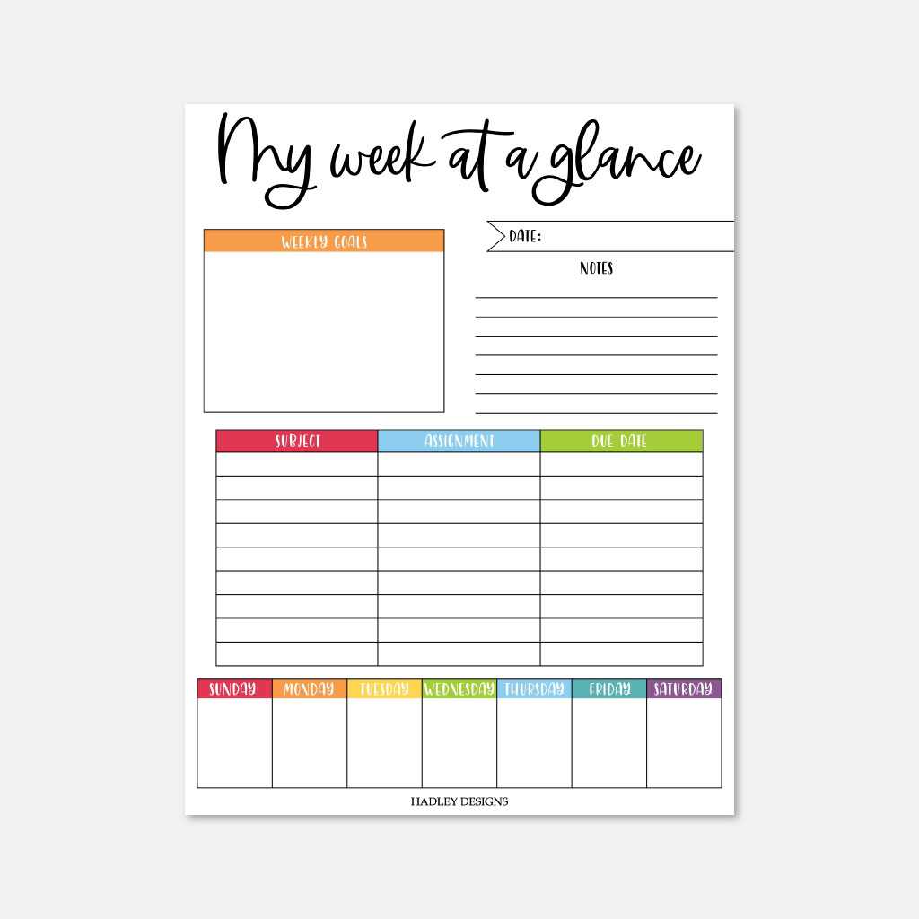 Printable Weekly Planner Template | Hadley Designs