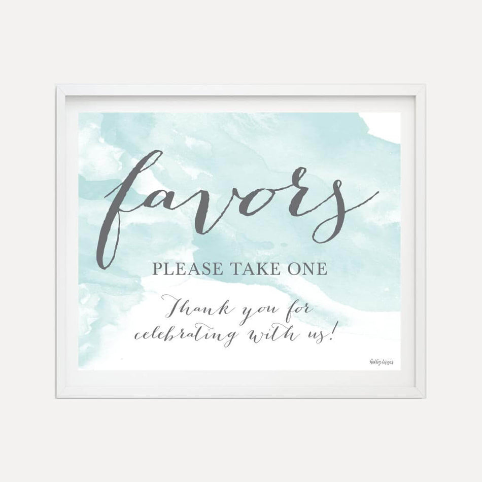 Teal Watercolor Splash Wedding Favors Sign Printable Template