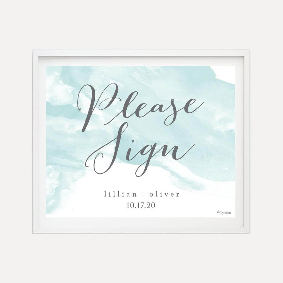 Teal Watercolor Splash Wedding Guestbook Sign Printable Template