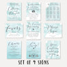 Teal Watercolor Splash Wedding Sign Set Printable Template