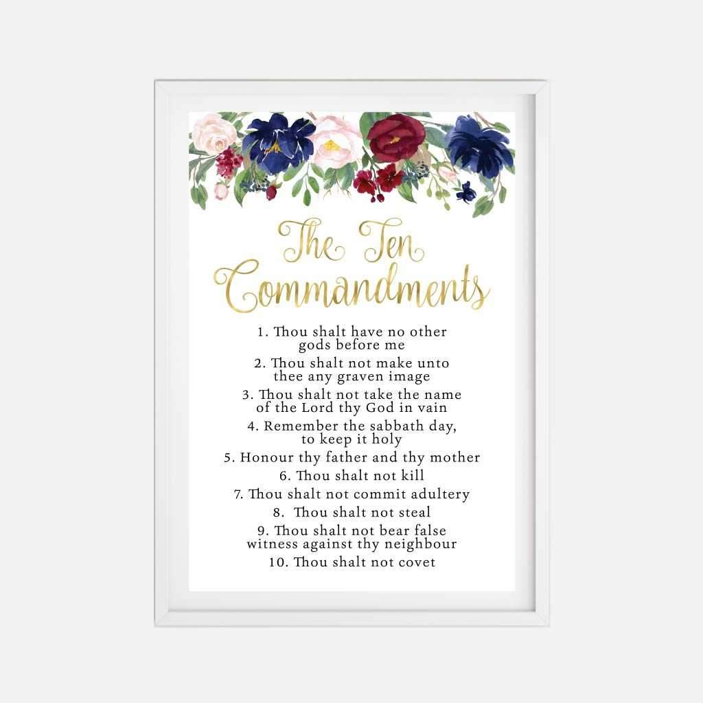 Printable Floral The Ten Commandments Wall Art Template | Hadley Designs