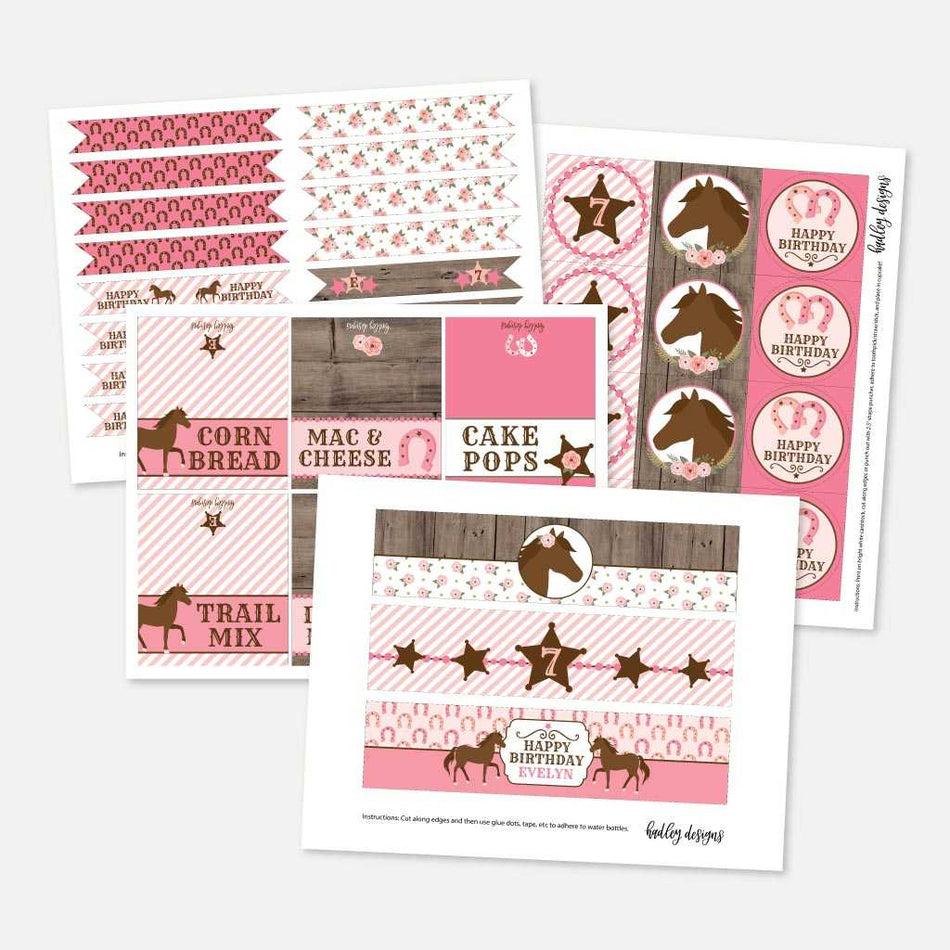 Pink Horse Kids Party Accessories and Decor Printable Template