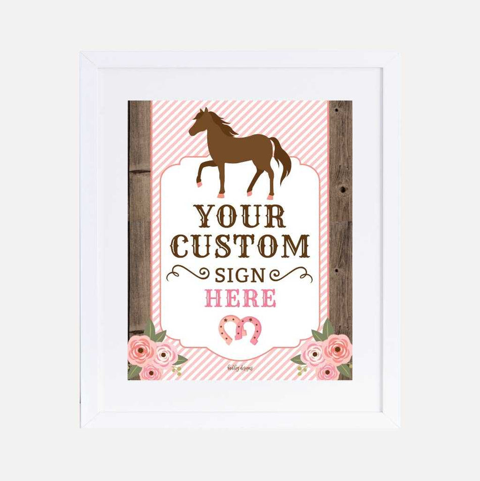 Pink Horse Kids Party Custom Sign Printable Template