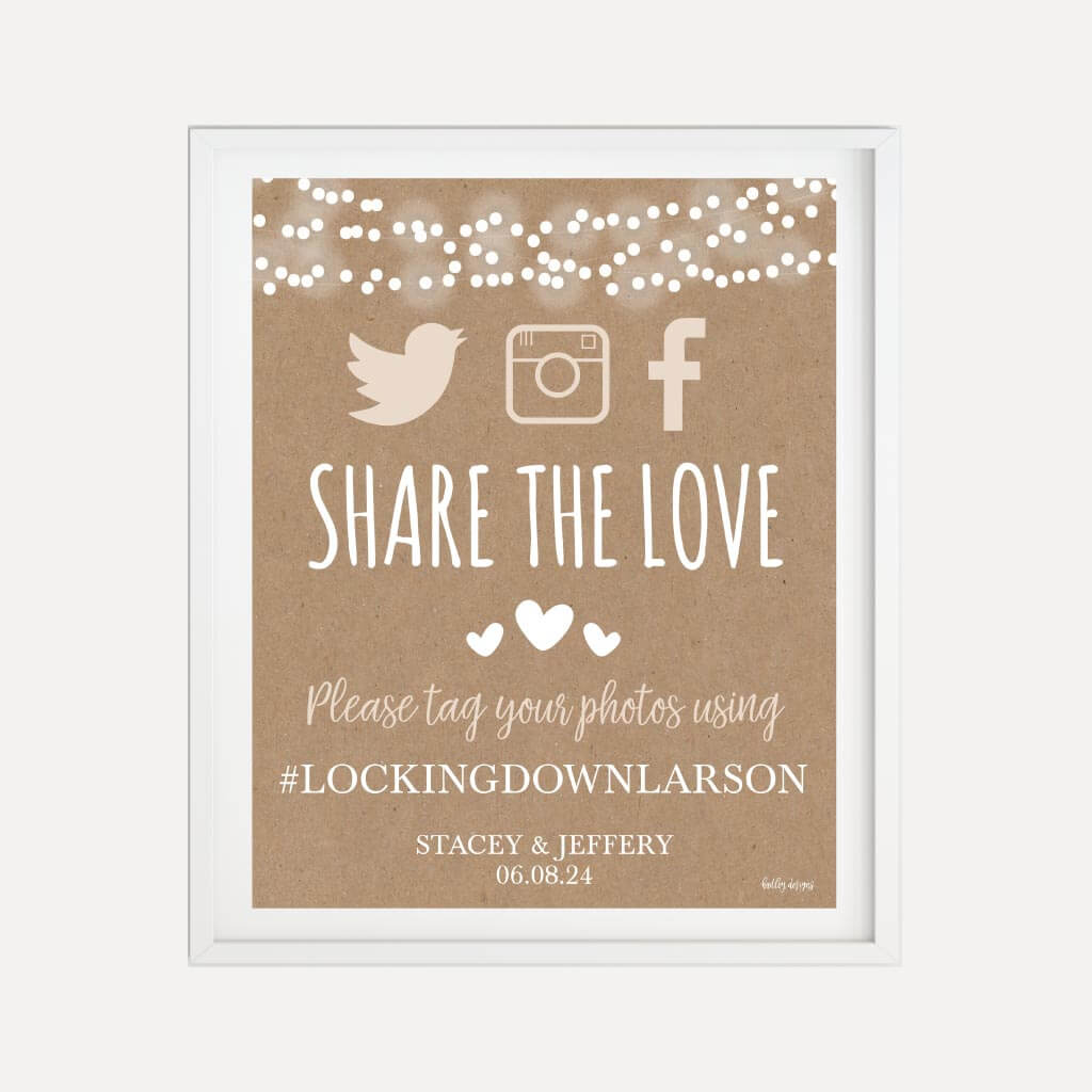 Printable Tree Lights Kraft Rustic Wedding Hashtag Sign Template ...