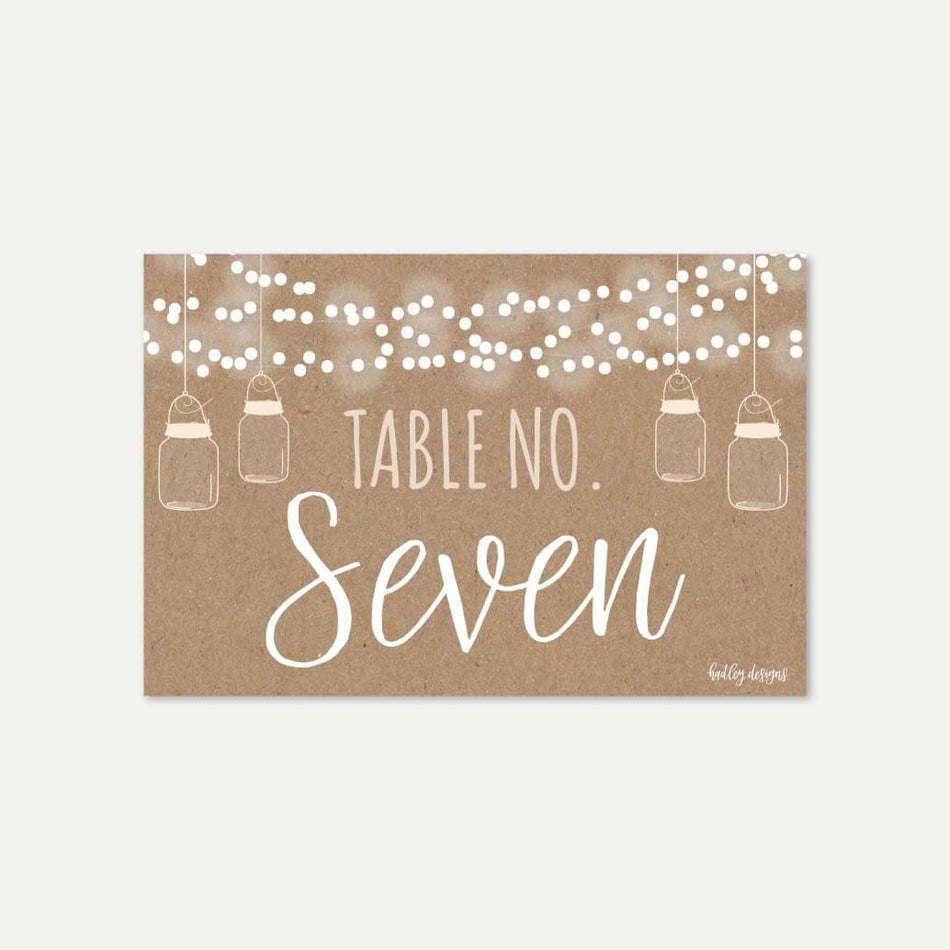 Tree Lights Kraft Rustic Wedding Table Numbers Printable Template