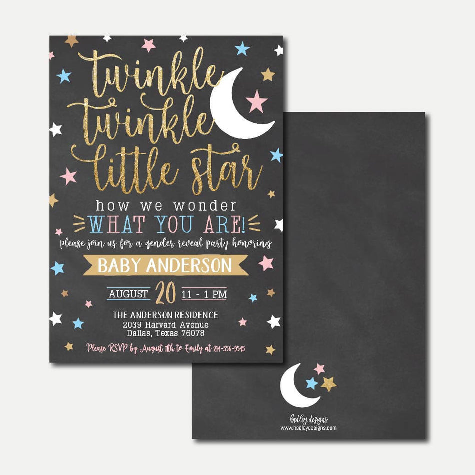 Chalkboard Twinkle Twinkle Gender Reveal Invitation