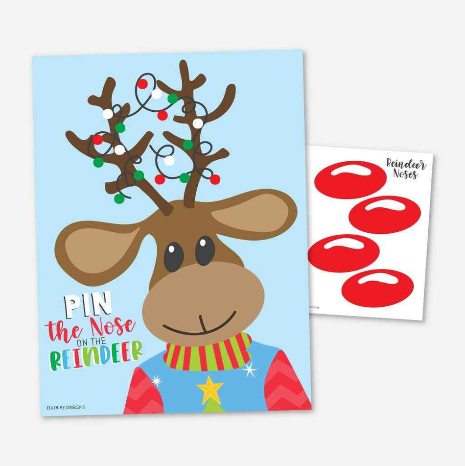 Ugly Sweater Pin The Nose On The Reindeer Game Printable Template