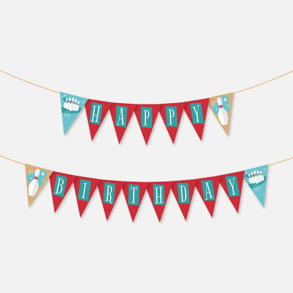 Vintage Bowling Kids Party Banner Printable Template