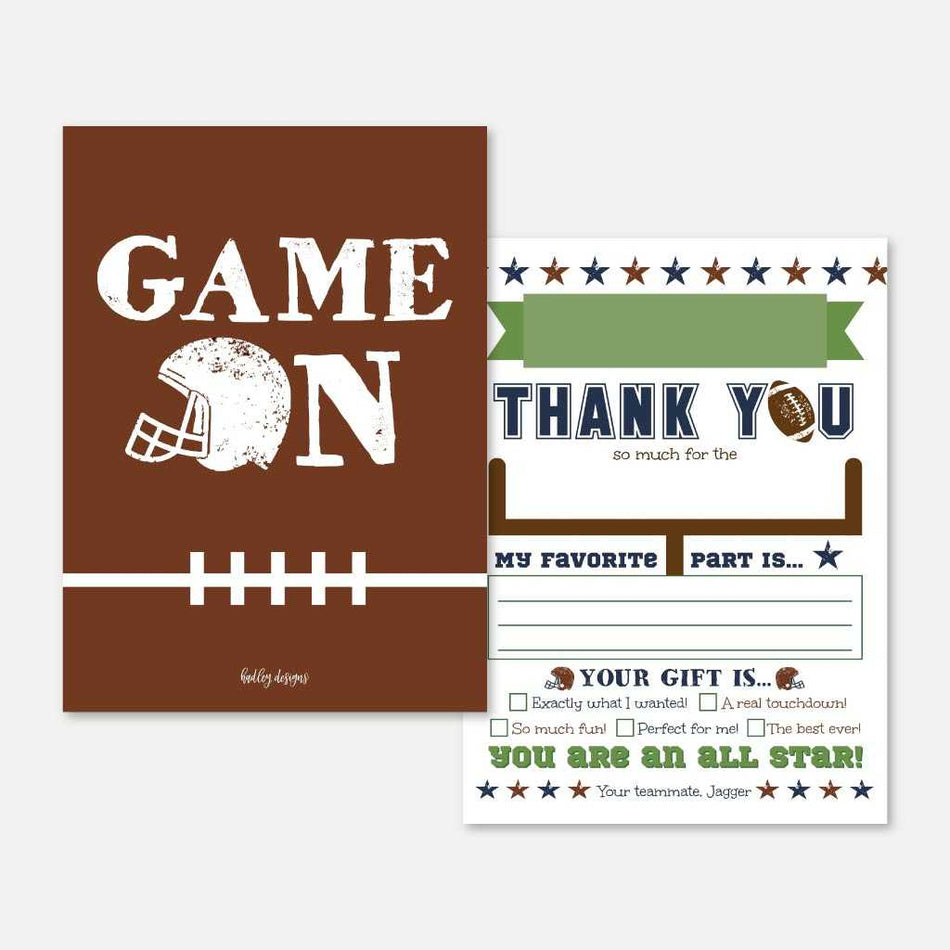 Vintage Football Kids Party Thank You Card Printable Template