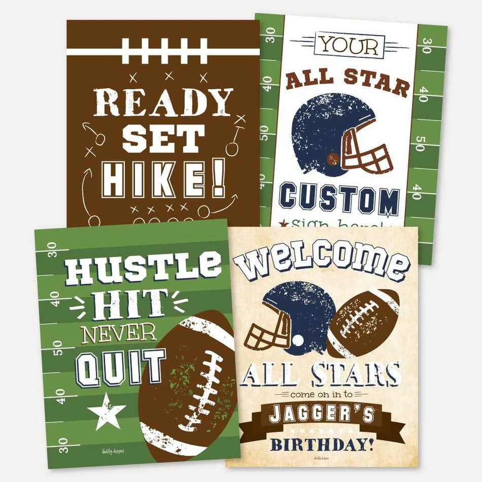 Vintage Football Kids Party Sign Set Printable Template