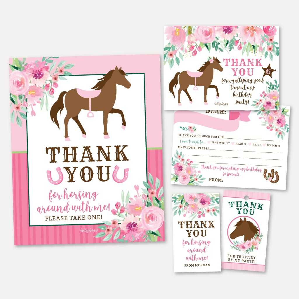 Printable Watercolor Floral Horse Kids Party Thank You Package Templat ...
