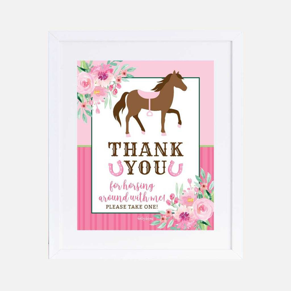 Watercolor Floral Horse Kids Party Favors Sign Printable Template