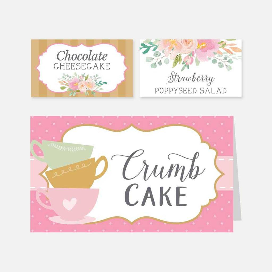 Printable Watercolor Tea Kids Party Food Tent Cards Template | Hadley ...