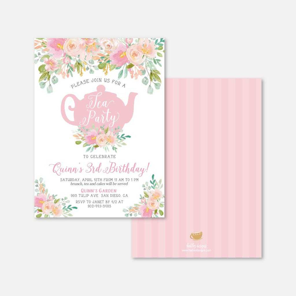 Watercolor Tea Kids Party Invitation Printable Template