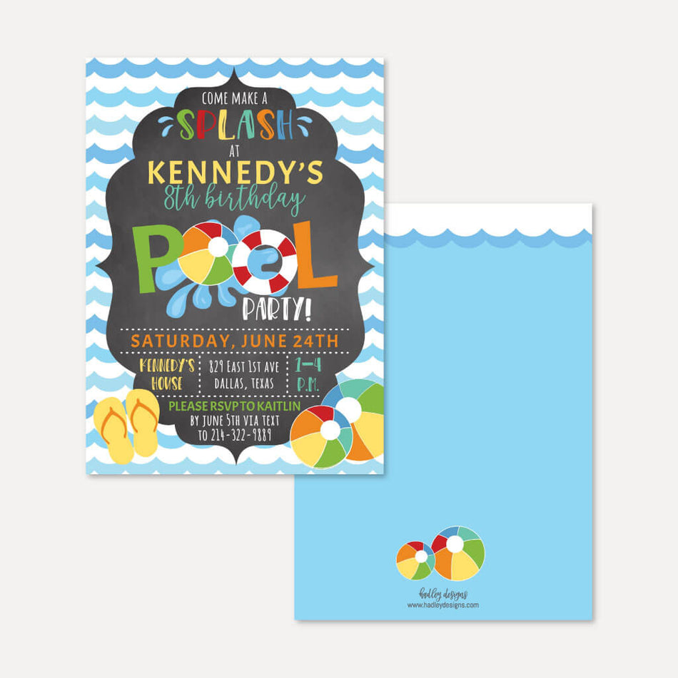 Waves Pool Kids Party Invitation Printable Template