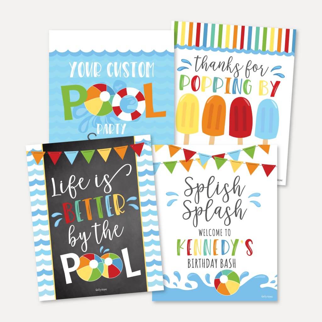 Printable Waves Pool Kids Party Sign Set Templates | Hadley Designs ...