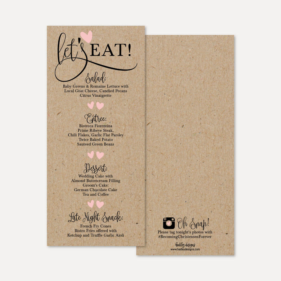 We Do Kraft Wedding Menu Printable Template