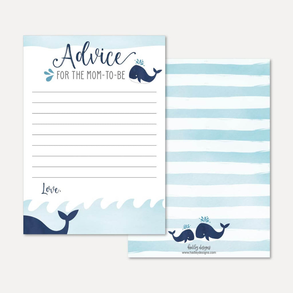 Whale Nautical Baby Shower Advice Card Printable Template