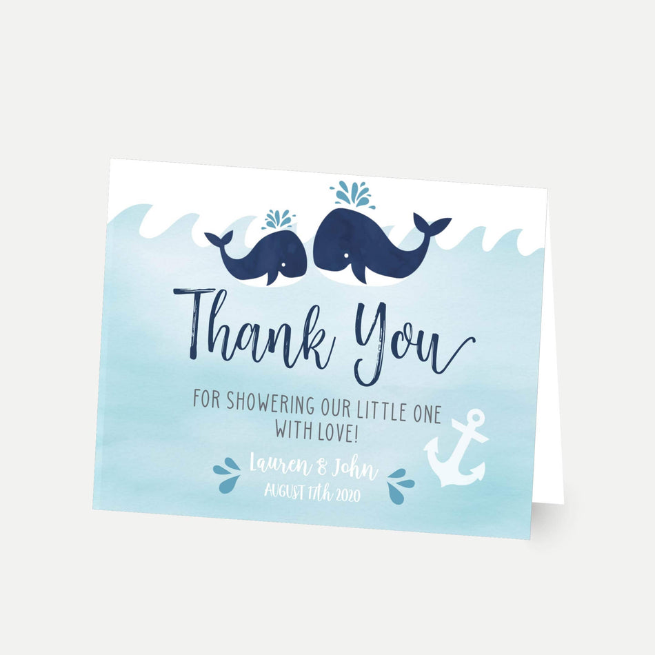 Whale Nautical Baby Shower Thank You Card Printable Template