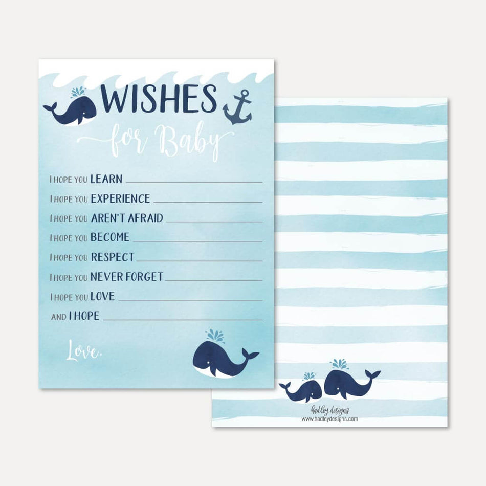 Whale Nautical Baby Shower Wishes Card Printable Template