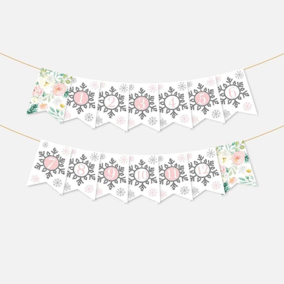 Printable Winter Onederland Kids Party Milestone Banner Template ...