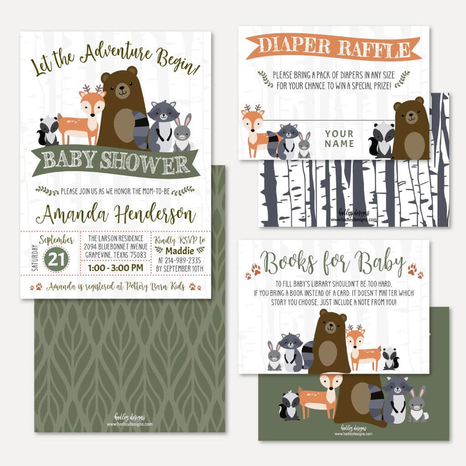 Woodland Baby Shower Invitation Suite Printable Template