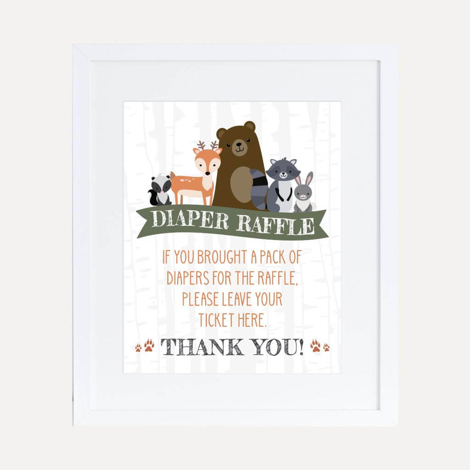 Woodland Baby Shower Diaper Raffle Sign Printable Template